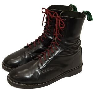 Solovair Black Leather Hi-Shine 11 Eye Derby Boots Size 11